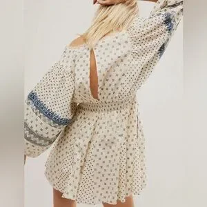 NEW Free People Sweet Southwest Embroidered Tea Combo Beige Mini Dress XS